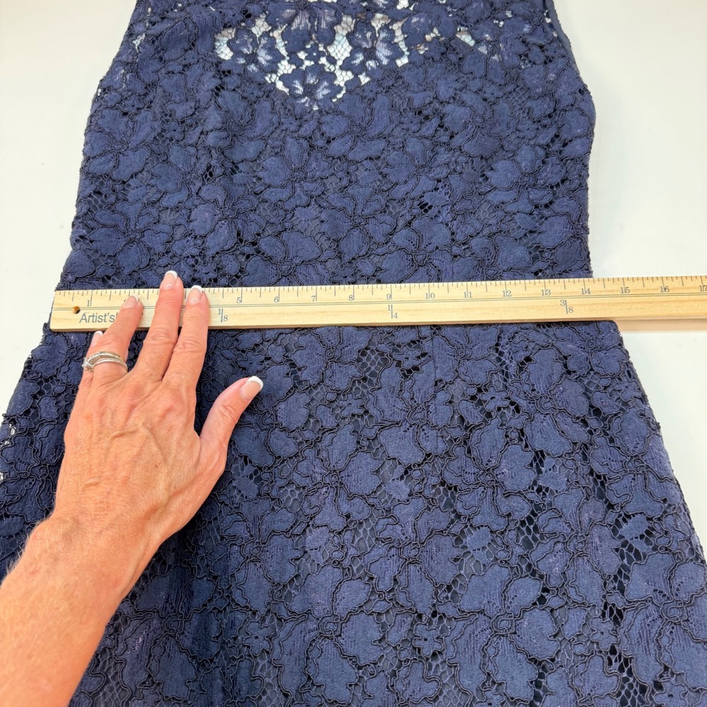 Sandro Paris Navy Lace Sheath Dress Sleeveless Backless‎ See Measurements - Picture 6 of 11